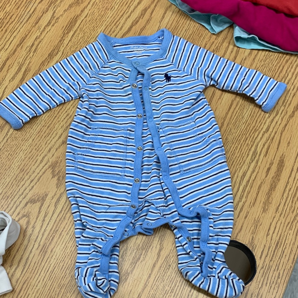 Ralph Lauren Blue and White Striped Baby Bodysuit